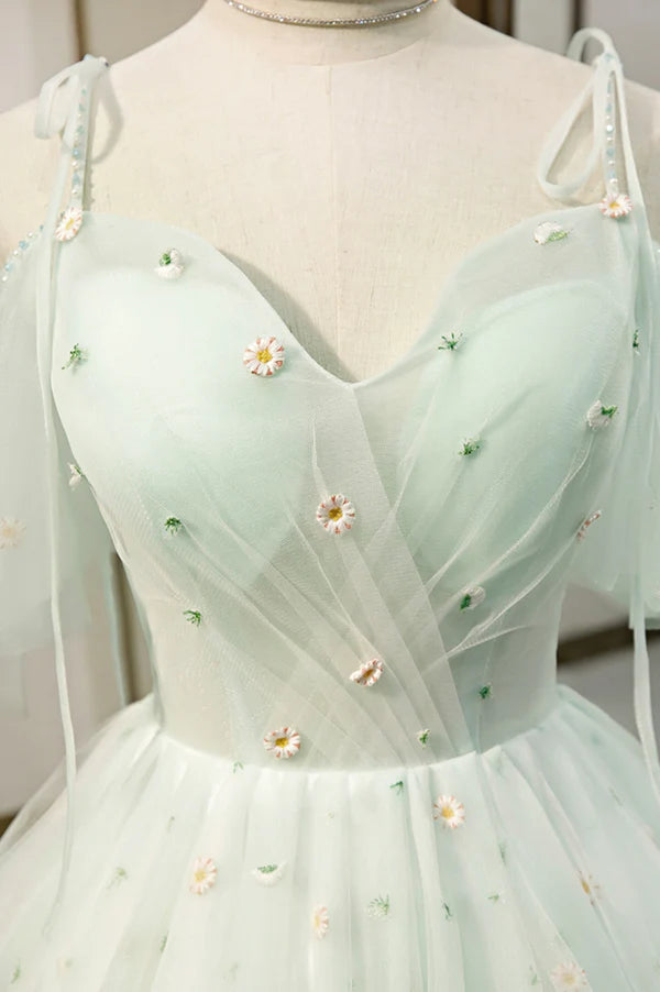 Wholesale Mint Green Tulle Lace Short Homecoming Dress A-Line Mini Party Dress